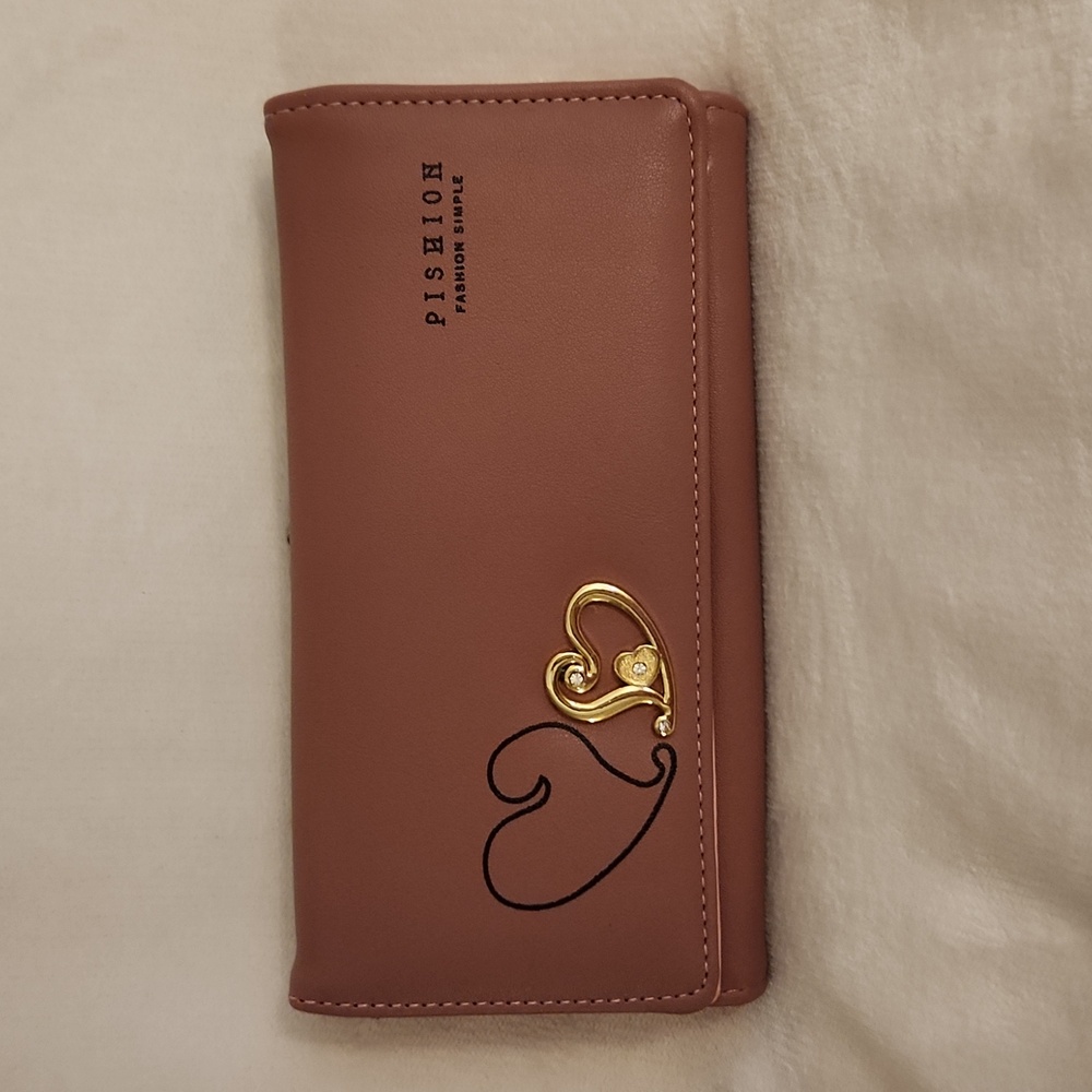 Fashion Simple Wallet.  Rose colored.  Change pocket many compartments snap clos